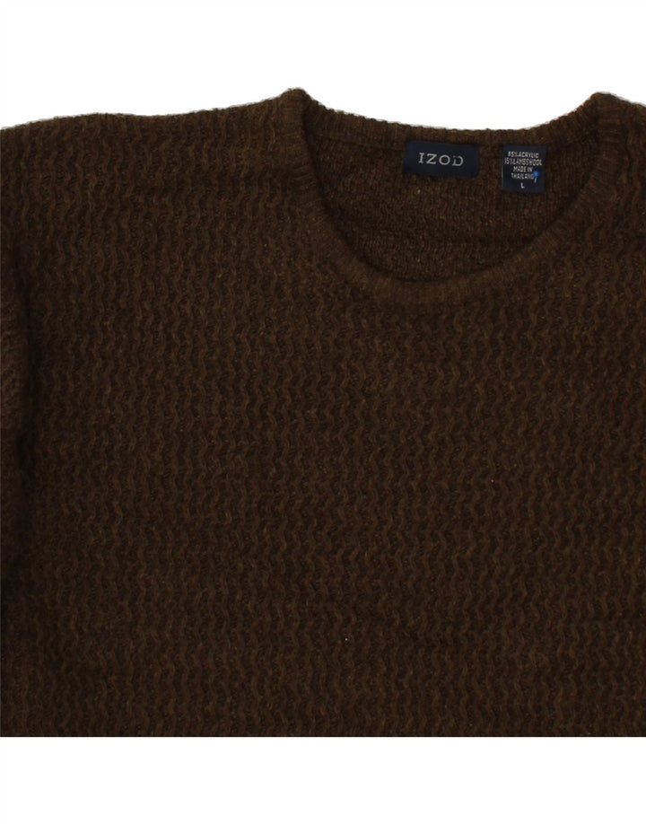 IZOD Mens Crew Neck Jumper Sweater Large Brown Acrylic Vintage Izod and Second-Hand Izod from Messina Hembry 