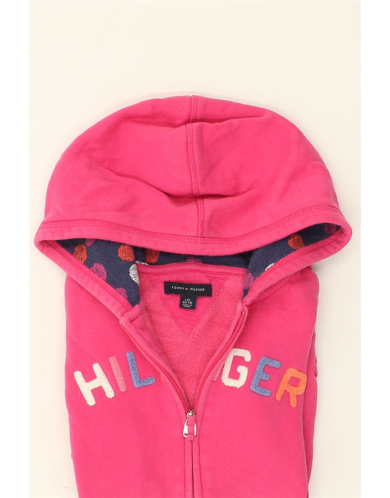 TOMMY HILFIGER Girls Graphic Zip Hoodie Sweater 12-13 Years Large Pink | Vintage Tommy Hilfiger | Thrift | Second-Hand Tommy Hilfiger | Used Clothing | Messina Hembry 