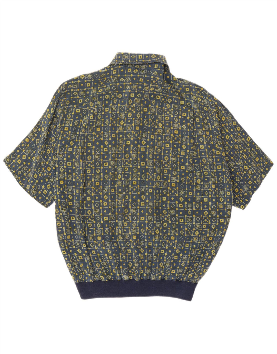 Gran Sasso Mens Short Sleeve Pullover Shirt Large Navy Blue Geometric