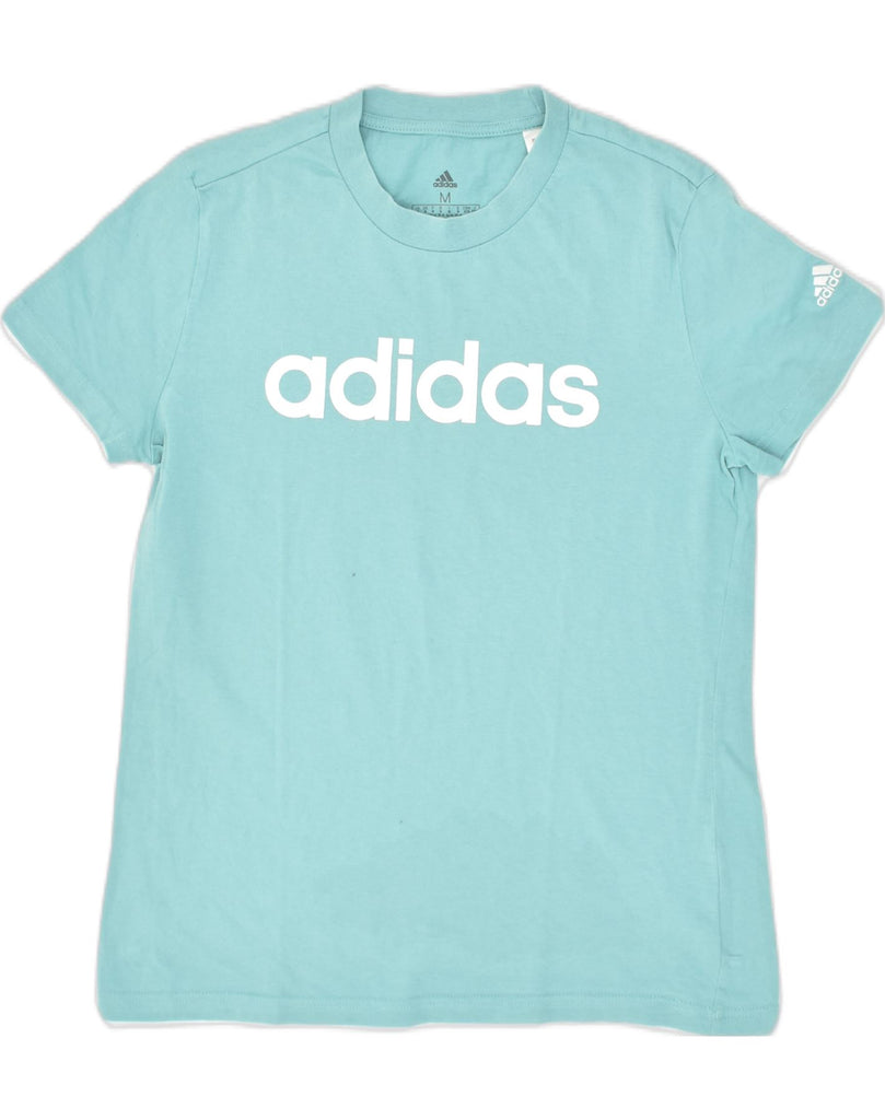 ADIDAS Womens Graphic T-Shirt Top UK 12/14 Medium Blue Cotton | Vintage Adidas | Thrift | Second-Hand Adidas | Used Clothing | Messina Hembry 