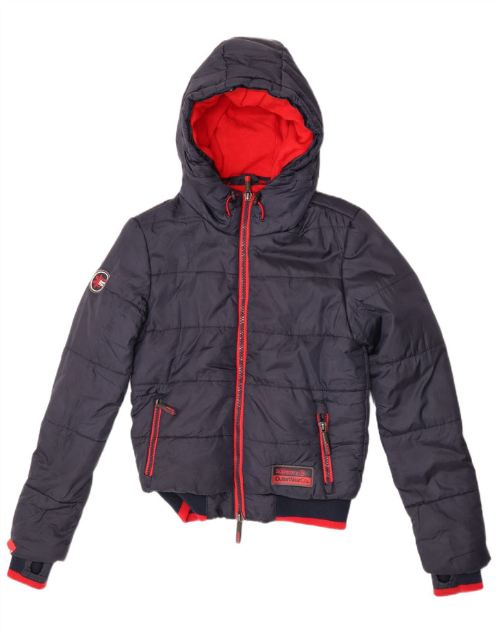 Superdry Mens Hooded Padded Jacket UK 10 Small Navy Blue Colourblock