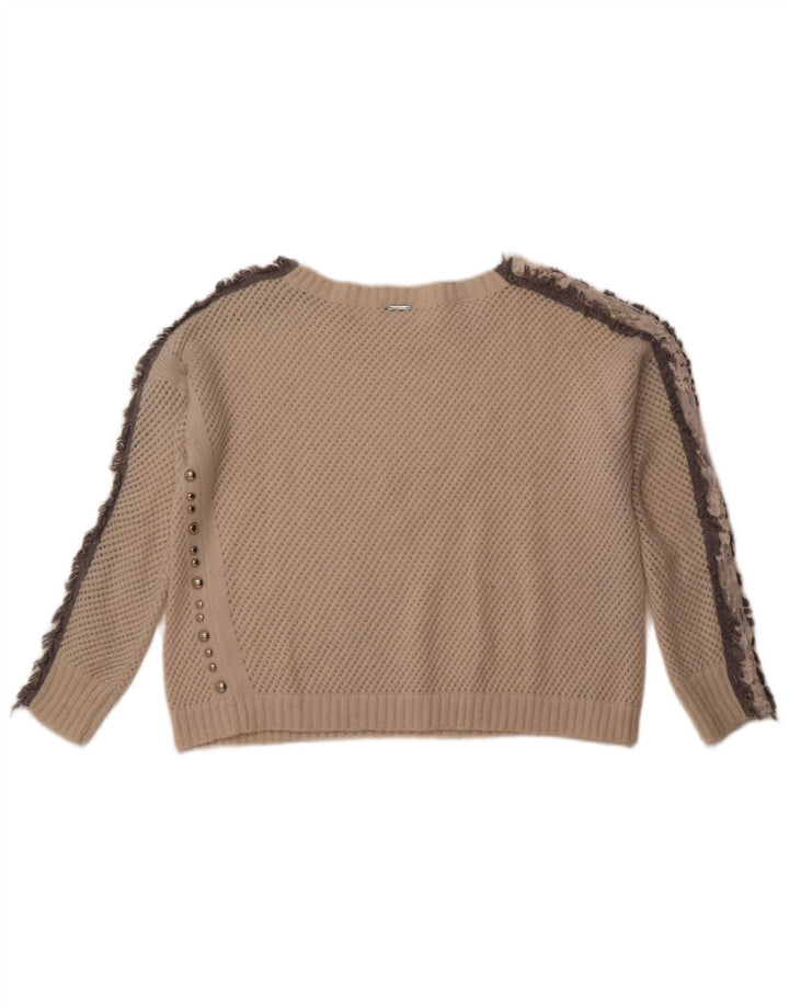 LIU JO Womens Crop Crochet Boat Neck Jumper Sweater UK 12 Medium White