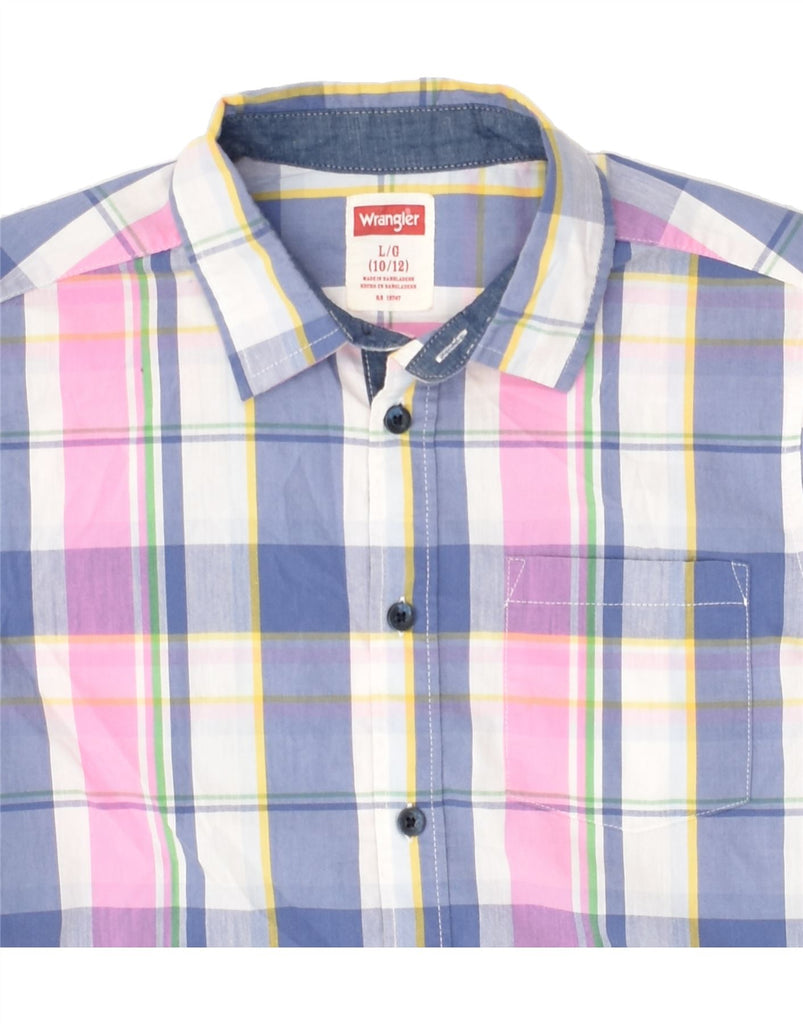 WRANGLER Boys Short Sleeve Shirt 10-11 Years Large Blue Check Cotton | Vintage Wrangler | Thrift | Second-Hand Wrangler | Used Clothing | Messina Hembry 