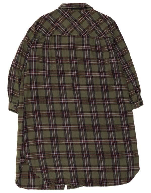Zara Womens 3/4 Sleeve Shirt Dress UK 18 XL Green Check Cotton