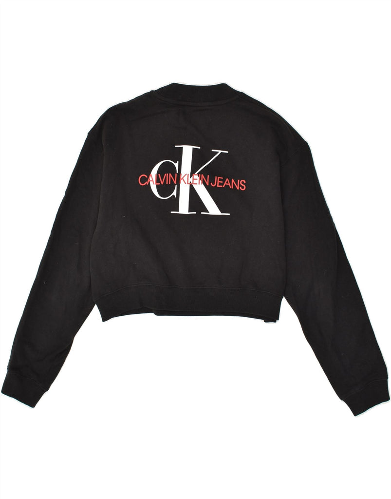 CALVIN KLEIN JEANS Womens Graphic Sweatshirt Jumper UK 14 Medium Black Vintage Calvin Klein Jeans and Second-Hand Calvin Klein Jeans from Messina Hembry 