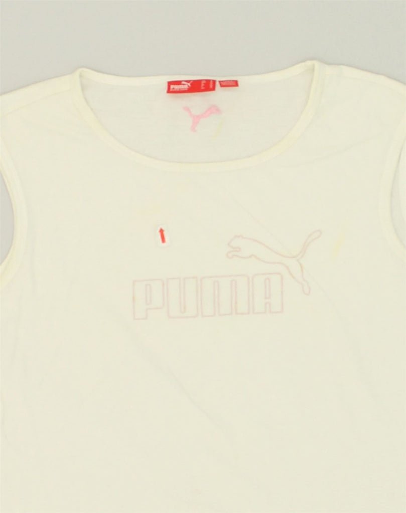 PUMA Womens Graphic Vest Top UK 10 Small White Cotton | Vintage Puma | Thrift | Second-Hand Puma | Used Clothing | Messina Hembry 