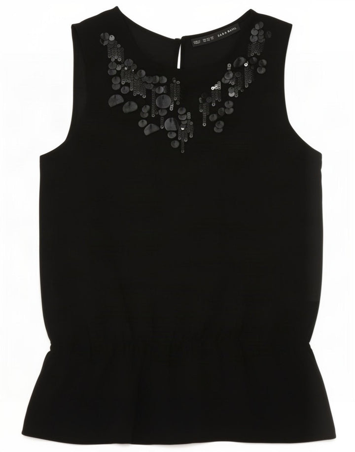 Zara Womens Sleeveless Blouse Top UK 6 XS Black Polyester