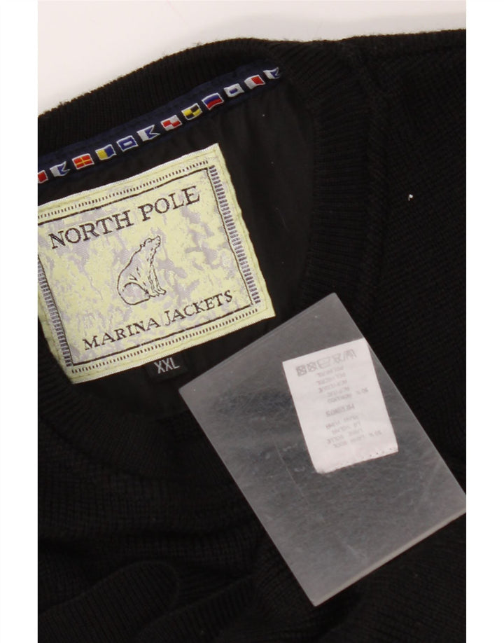 NORTH POLE Mens Crew Neck Jumper Sweater 2XL Black Wool