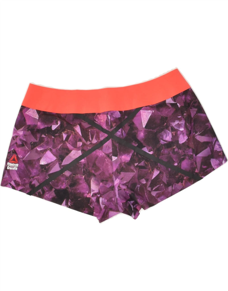 REEBOK Womens Cross Fit Sport Shorts UK 8 Small Purple Geometric Polyester | Vintage Reebok | Thrift | Second-Hand Reebok | Used Clothing | Messina Hembry 