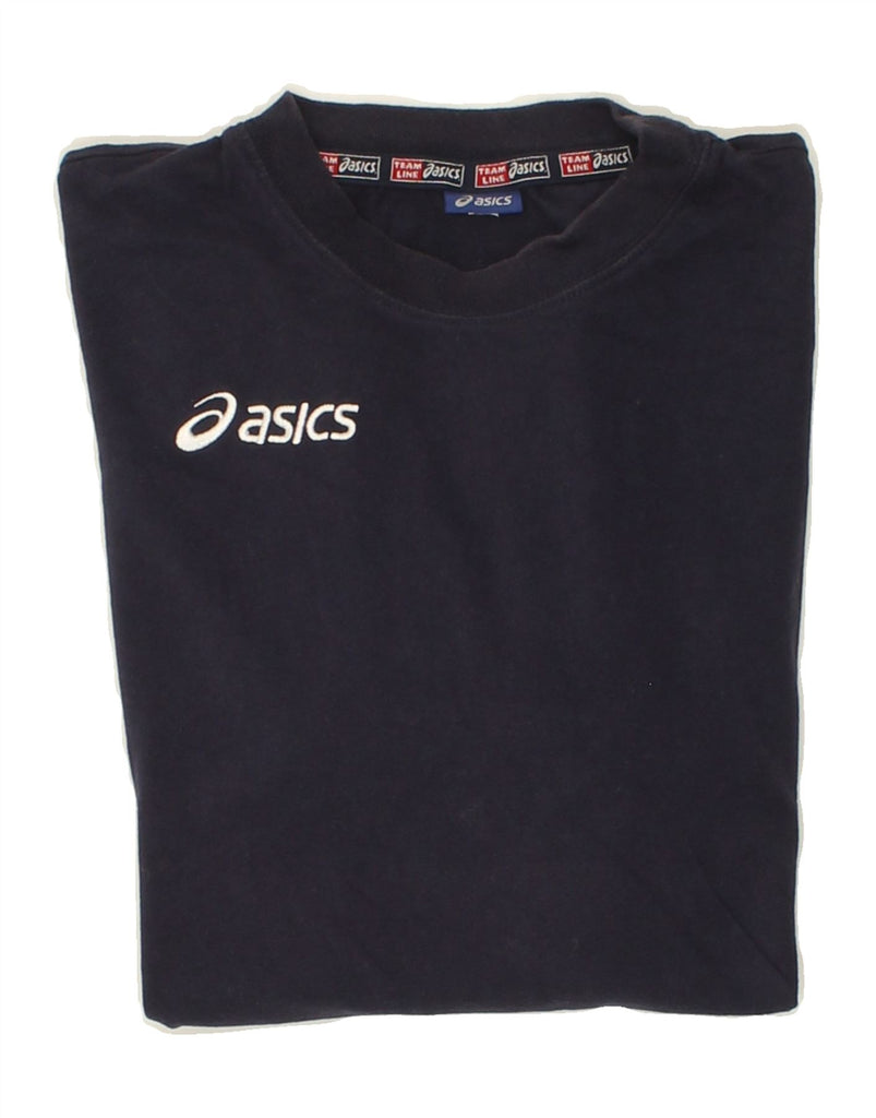 ASICS Mens Graphic T-Shirt Top Large Navy Blue Cotton Vintage Asics and Second-Hand Asics from Messina Hembry 