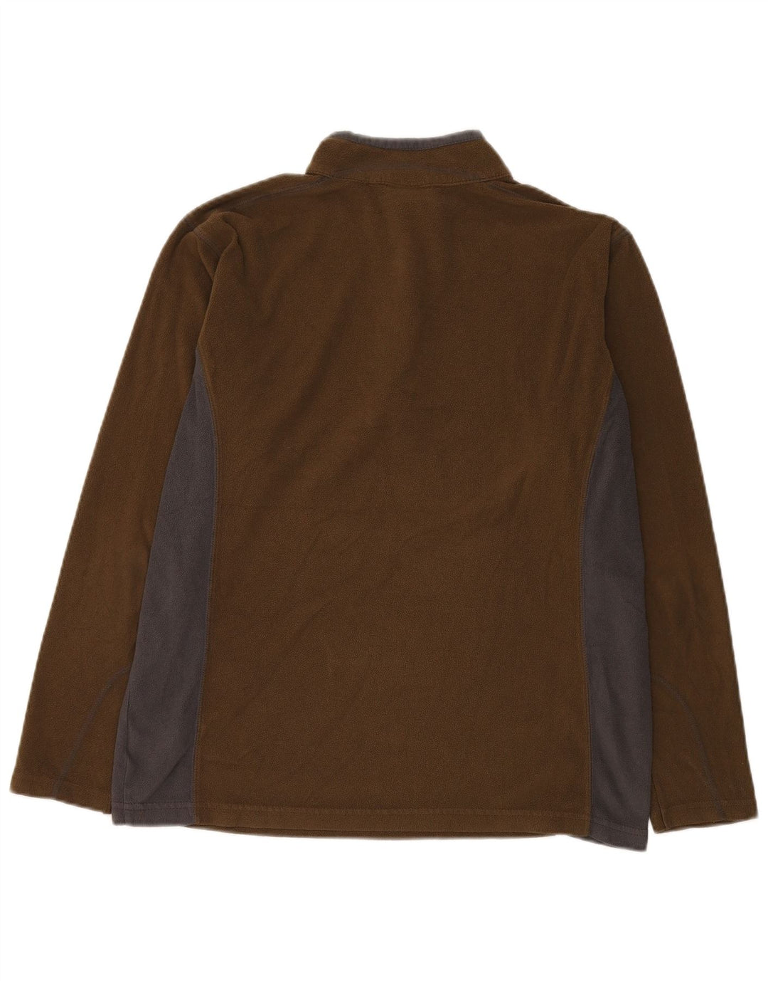 COLUMBIA Mens Zip Neck Fleece Jumper Large Brown Colourblock Polyester