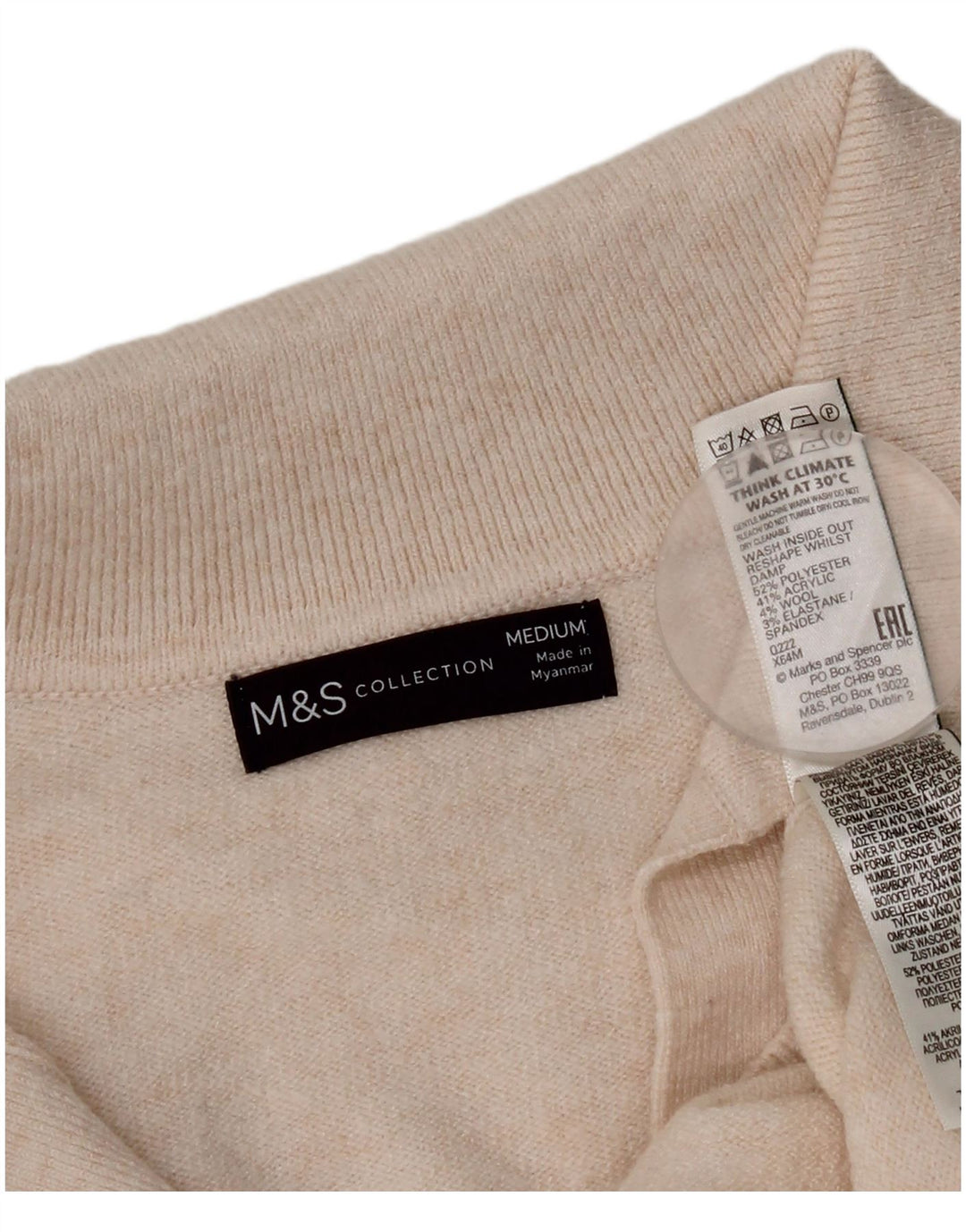 Marks & Spencer Womens Polo Neck Jumper Sweater UK 14 Medium Off White