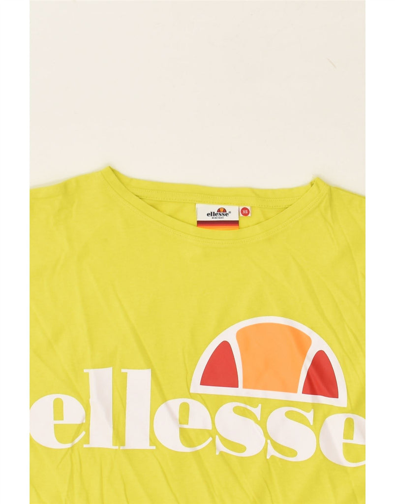 ELLESSE Womens Crop Graphic T-Shirt Top UK 6 XS Yellow Cotton | Vintage Ellesse | Thrift | Second-Hand Ellesse | Used Clothing | Messina Hembry 