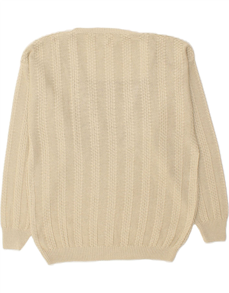 VINTAGE Womens V-Neck Jumper Sweater UK 16 Large Beige Cotton Vintage Vintage and Second-Hand Vintage from Messina Hembry 