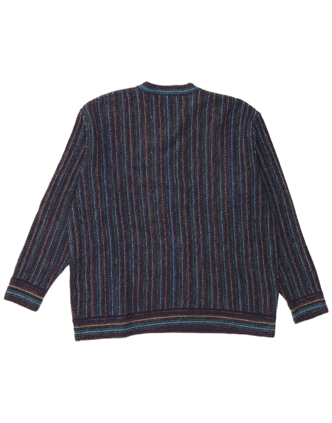 NANI BON Mens V-Neck Jumper Sweater IT 54 XL Navy Blue Striped Acrylic