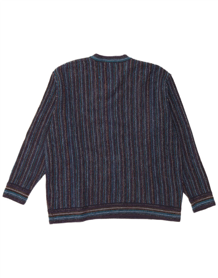 NANI BON Mens V-Neck Jumper Sweater IT 54 XL Navy Blue Striped Acrylic