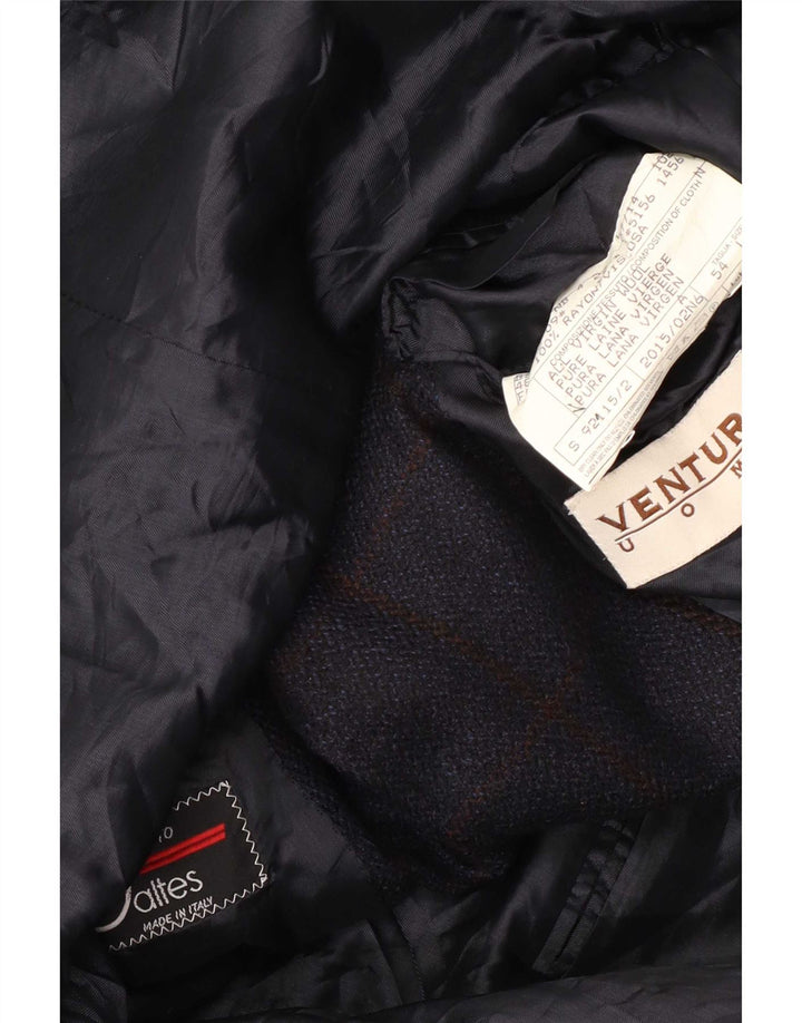 Vintage Mens 3 Button Blazer Jacket IT 54 2XL Navy Blue Check Virgin Wool