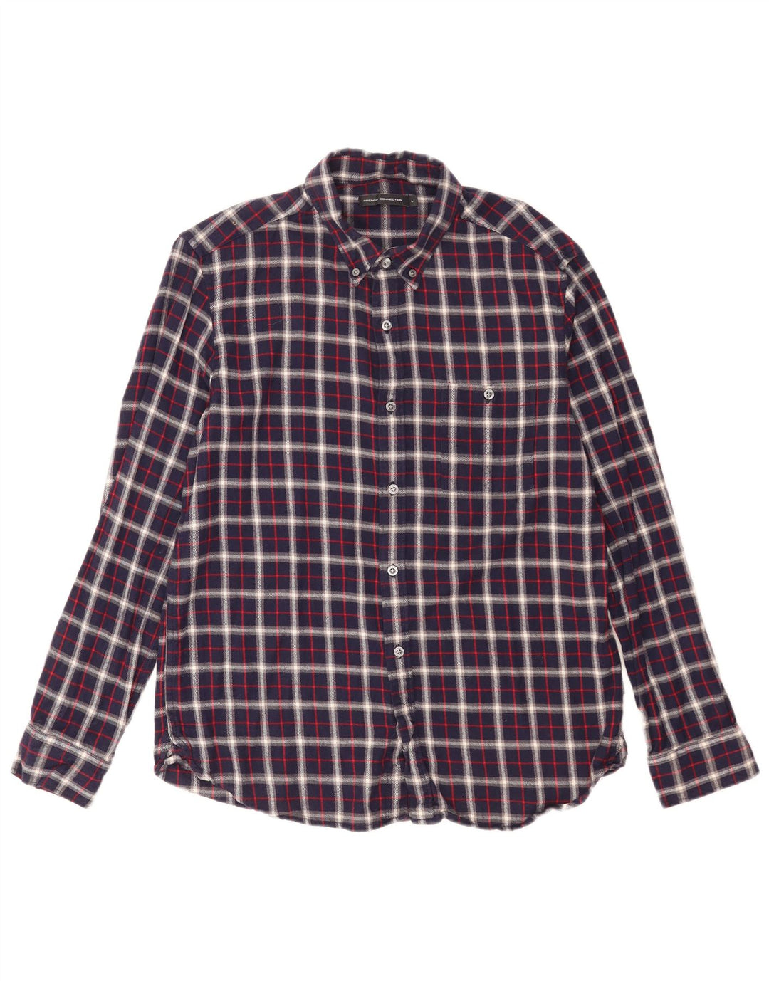 French Connection Mens Flannel Shirt Large Navy Blue Check Cotton