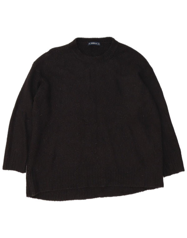Zara Womens Oversized Crew Neck Jumper Sweater UK 14 Medium Black Acrylic