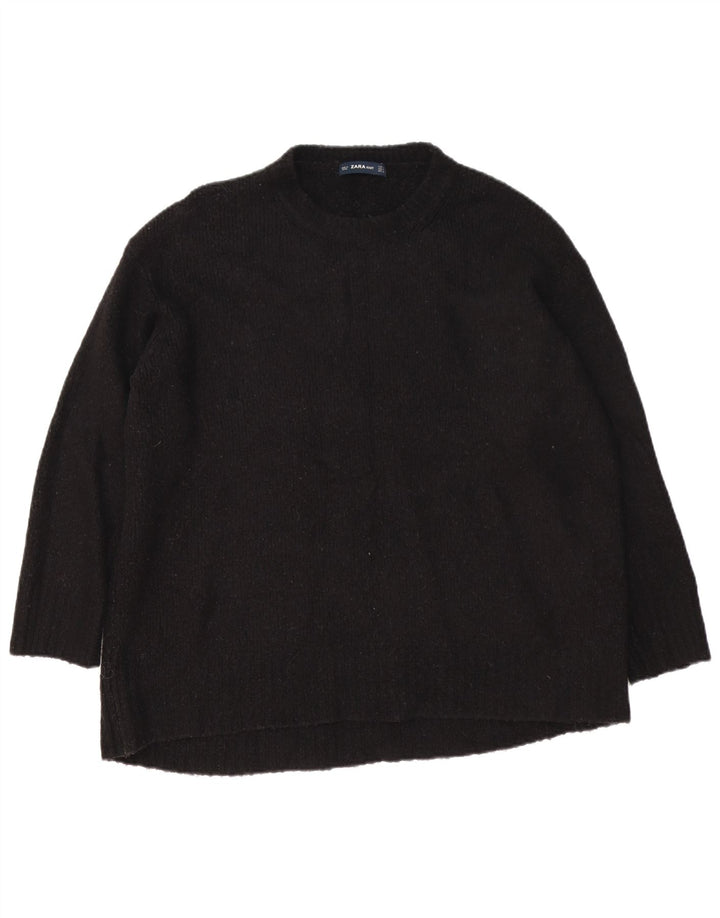 Zara Womens Oversized Crew Neck Jumper Sweater UK 14 Medium Black Acrylic