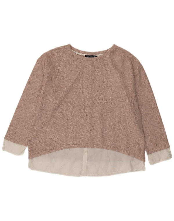 Marks & Spencer Womens Crew Neck Jumper Sweater UK 18 XL Pink Colourblock