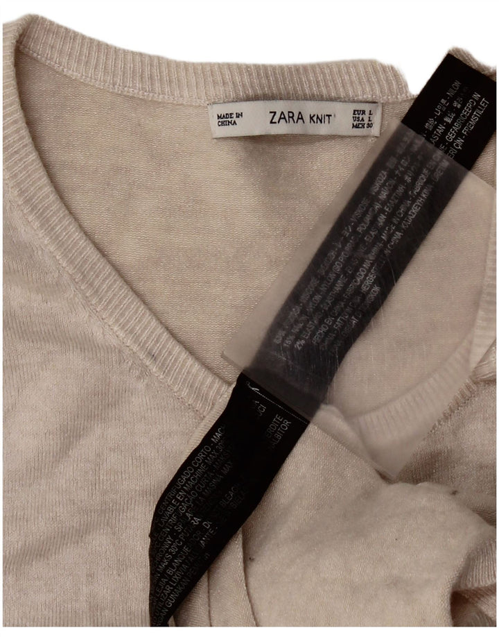 Zara Womens Cardigan Sweater UK 14 Large Beige Viscose