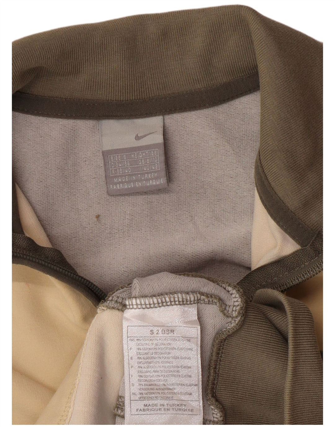 NIKE Womens Crop Tracksuit Top Jacket UK 8/10 Small Beige Colourblock