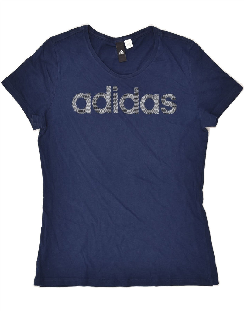 ADIDAS Womens Graphic T-Shirt Top UK 14 Large Navy Blue | Vintage Adidas | Thrift | Second-Hand Adidas | Used Clothing | Messina Hembry 