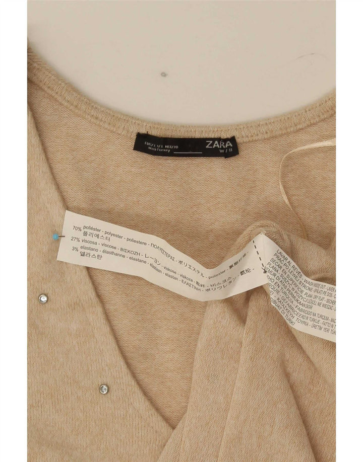 Zara Womens V-Neck Jumper Sweater UK 16 Large Beige Polyester