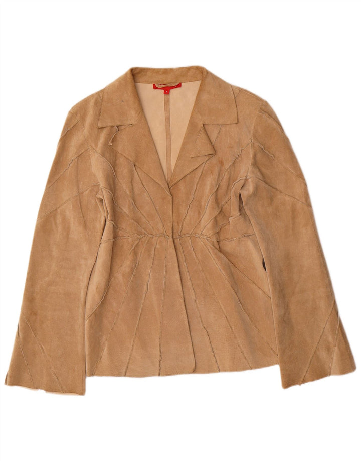 Rene Derhy Womens Open Suede Jacket UK 12 Medium Beige Leather