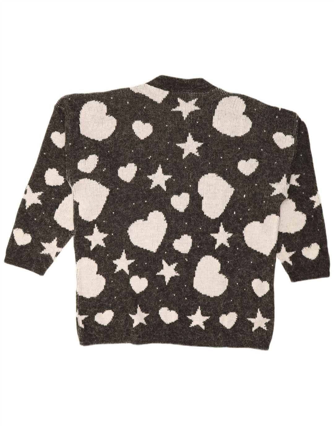 Vintage Womens Abstract Pattern Crew Neck Jumper Sweater UK 14 Large Black