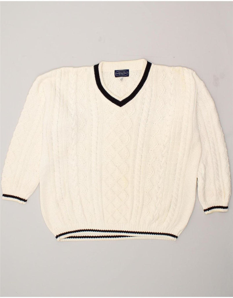 COTTON REPUBLIC Mens Oversized V-Neck Jumper Sweater XL White Cotton Vintage Cotton Republic and Second-Hand Cotton Republic from Messina Hembry 