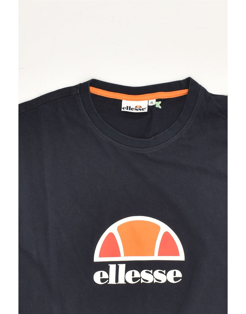 ELLESSE Womens Graphic Sweatshirt Jumper UK 18 XL Navy Blue Cotton | Vintage Ellesse | Thrift | Second-Hand Ellesse | Used Clothing | Messina Hembry 