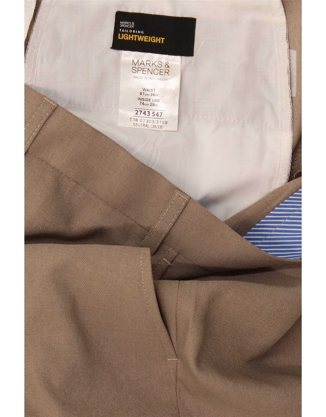 Marks & Spencer Mens Straight Suit Trousers W36 L29 Beige Polyester