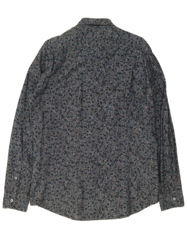 Benetton Mens Shirt XL Navy Blue Floral Cotton