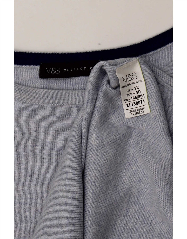 Marks & Spencer Womens Top Long Sleeve UK 12 Medium Blue Cotton