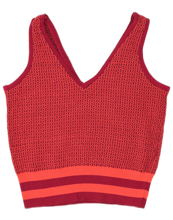 Zara Womens Crop Knit Vest Top UK 10 Small Red Geometric Viscose