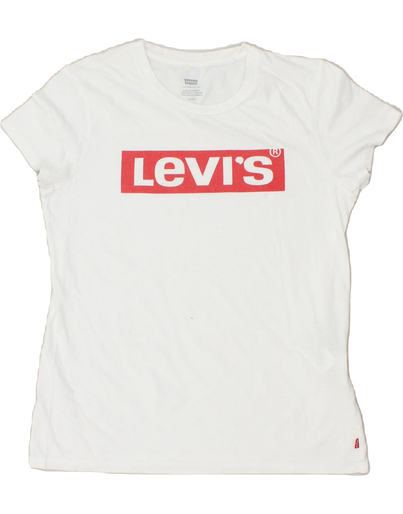 LEVI'S Womens Graphic T-Shirt Top UK 10 Small White Cotton Vintage Levi's and Second-Hand Levi's from Messina Hembry 