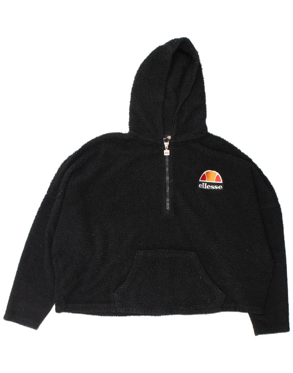 Ellesse Womens Oversized Hooded Zip Neck Fleece Jumper UK 16 Large Black