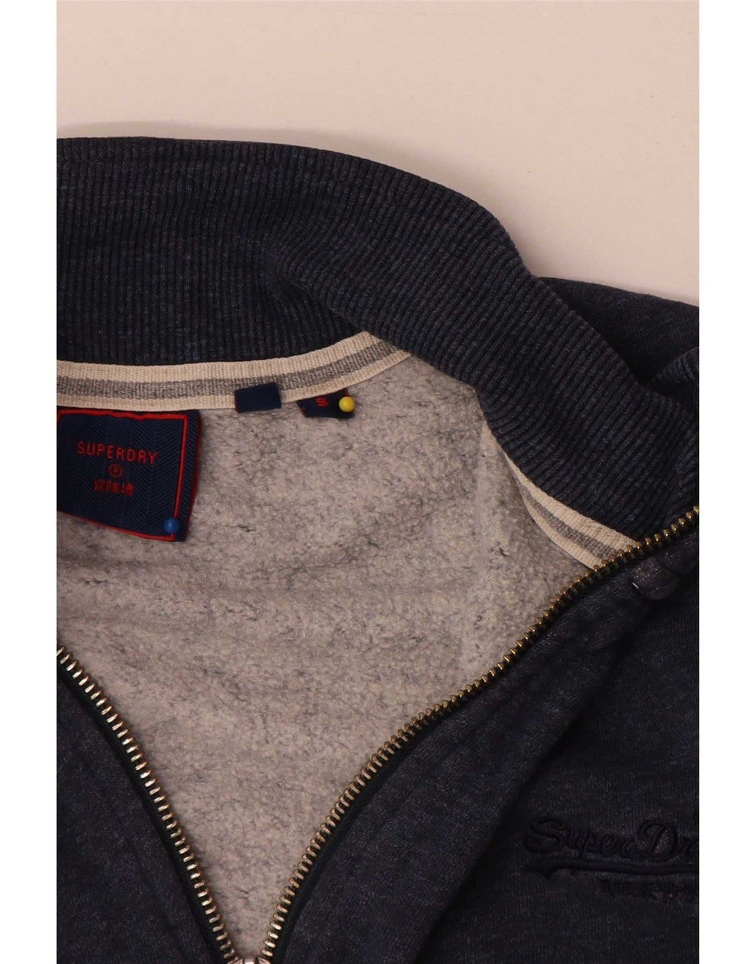 Superdry Mens Zip Neck Sweatshirt Jumper Small Navy Blue Cotton