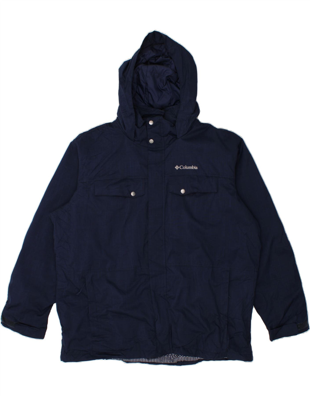 COLUMBIA Mens Hooded Windbreaker Jacket UK 44 2XL Navy Blue Polyester