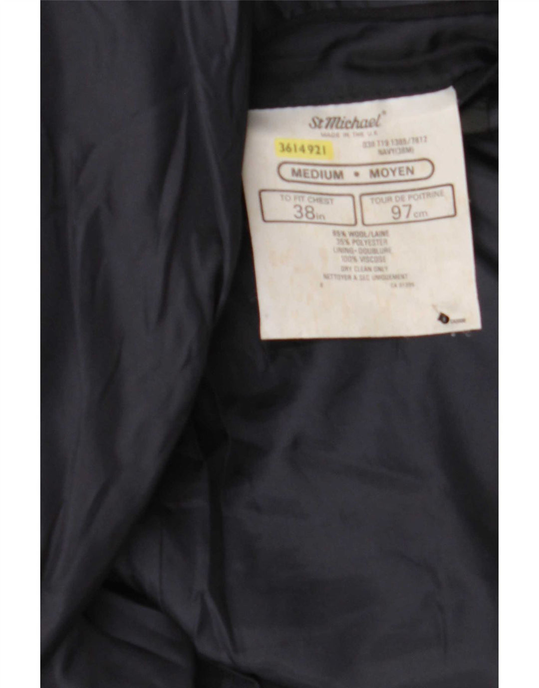 St Michael Mens Double Breasted Blazer Jacket UK 38 Medium Navy Blue Wool