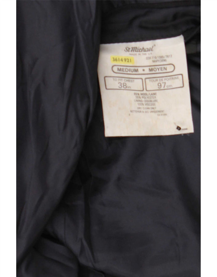 St Michael Mens Double Breasted Blazer Jacket UK 38 Medium Navy Blue Wool