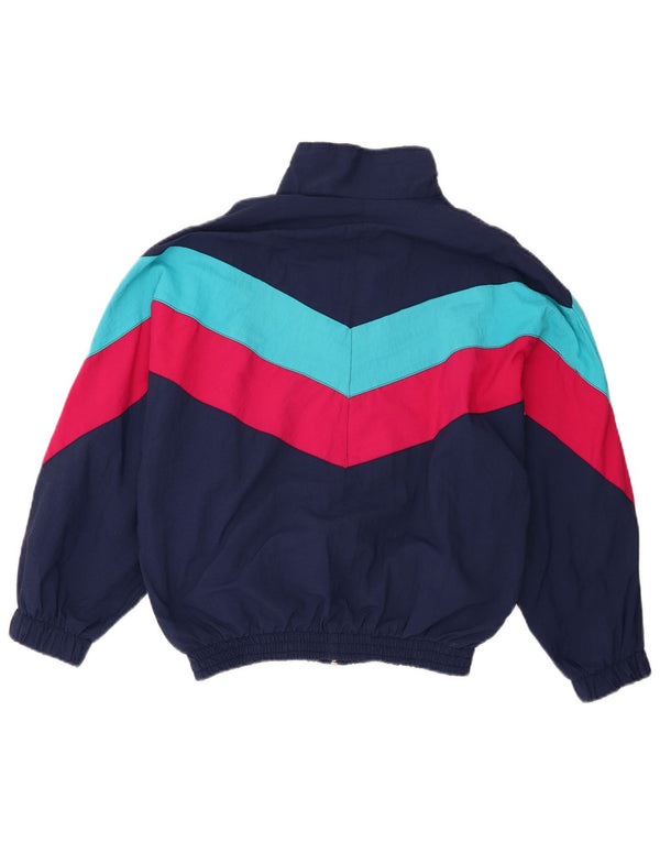 Vintage Womens Tracksuit Top Jacket UK 16 Large Navy Blue Colourblock