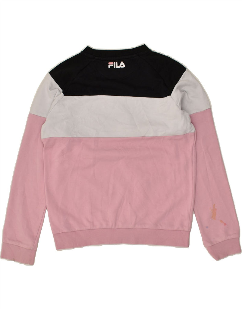 FILA Girls Graphic Sweatshirt Jumper 9-10 Years Pink Colourblock Cotton | Vintage Fila | Thrift | Second-Hand Fila | Used Clothing | Messina Hembry 