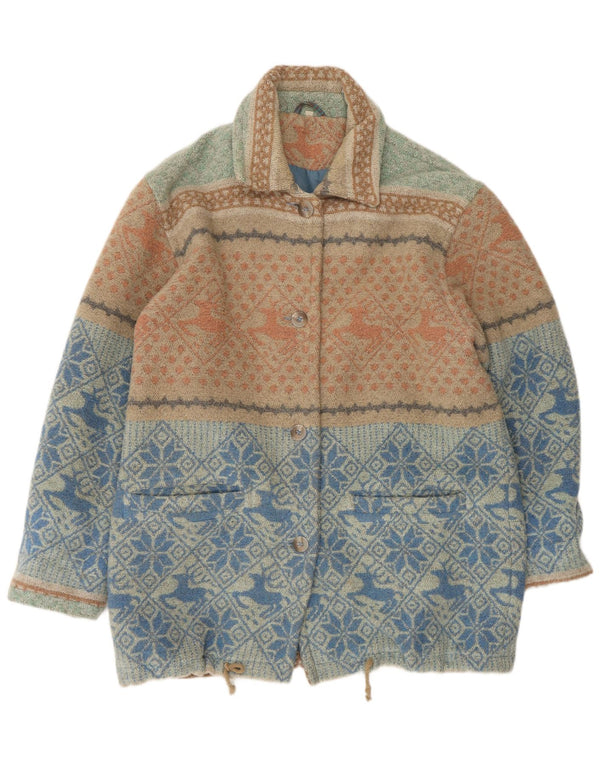 VINTAGE Womens Loose Fit Windbreaker Coat UK 16 Large Blue Fair Isle
