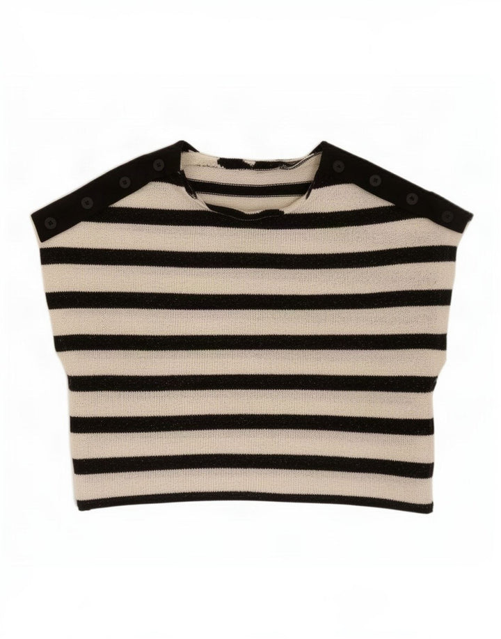 Zara Womens Sleeveless Crop Top UK 10 Small Black Striped Polyester