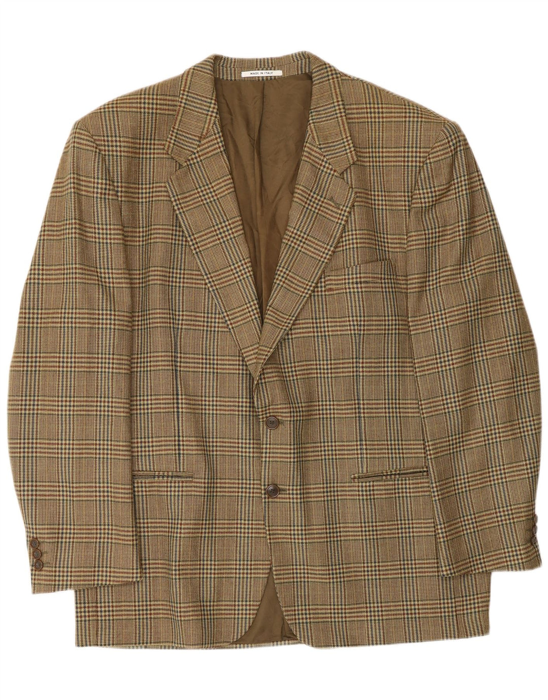 Vintage Mens 2 Button Blazer Jacket UK 40 Large Beige Houndstooth