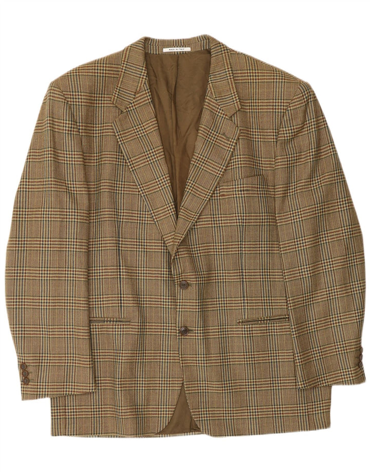 Vintage Mens 2 Button Blazer Jacket UK 40 Large Beige Houndstooth