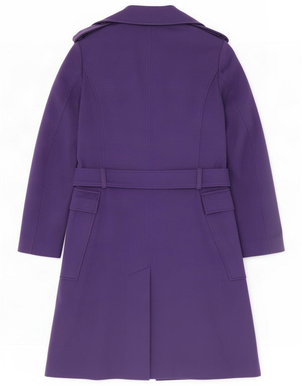 Reiss Womens Trench Coat UK 8 Small Purple Virgin Wool Classic